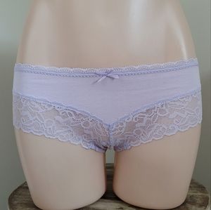 Purple lace and cotton bow panties.